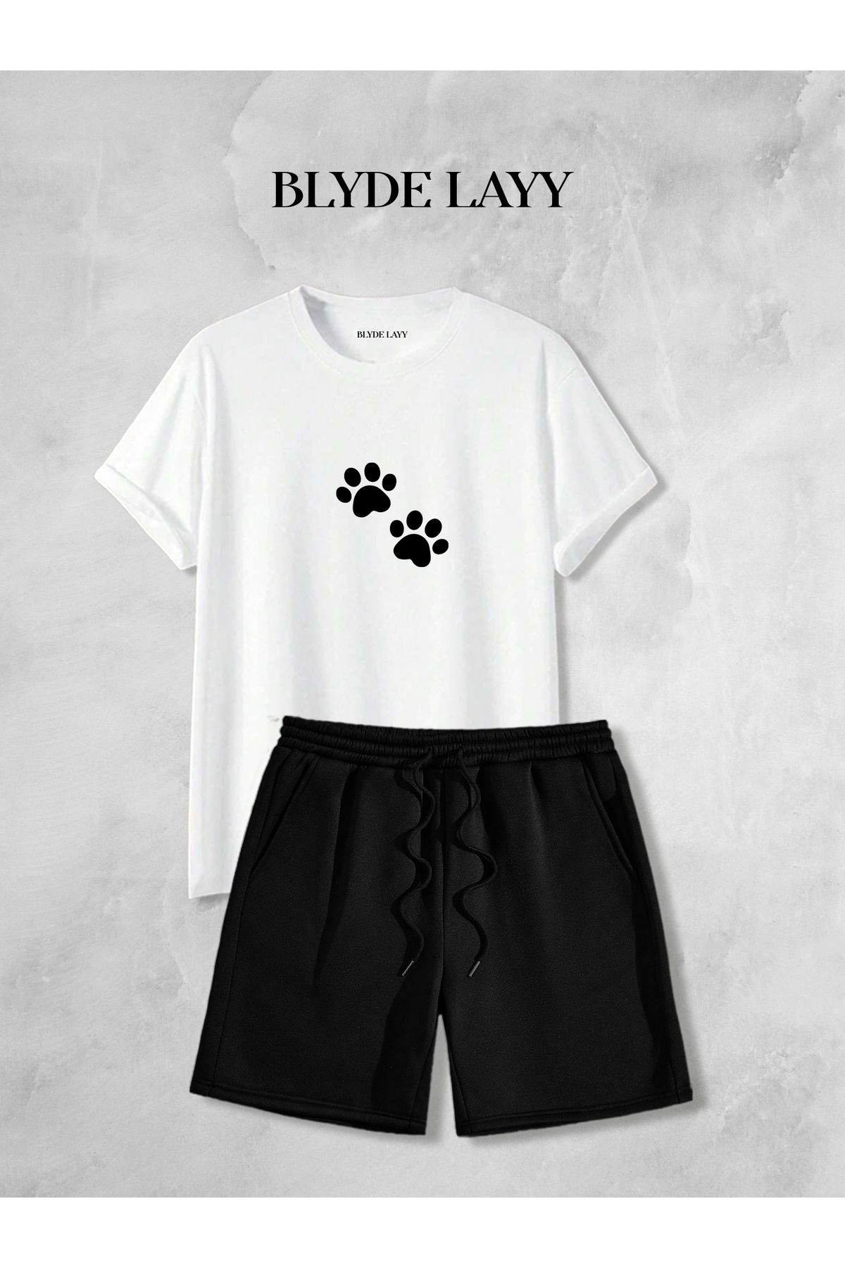 BLYDE LAYY Unisex Pati Tasarım Baskılı Şort-T-shirt Takımı