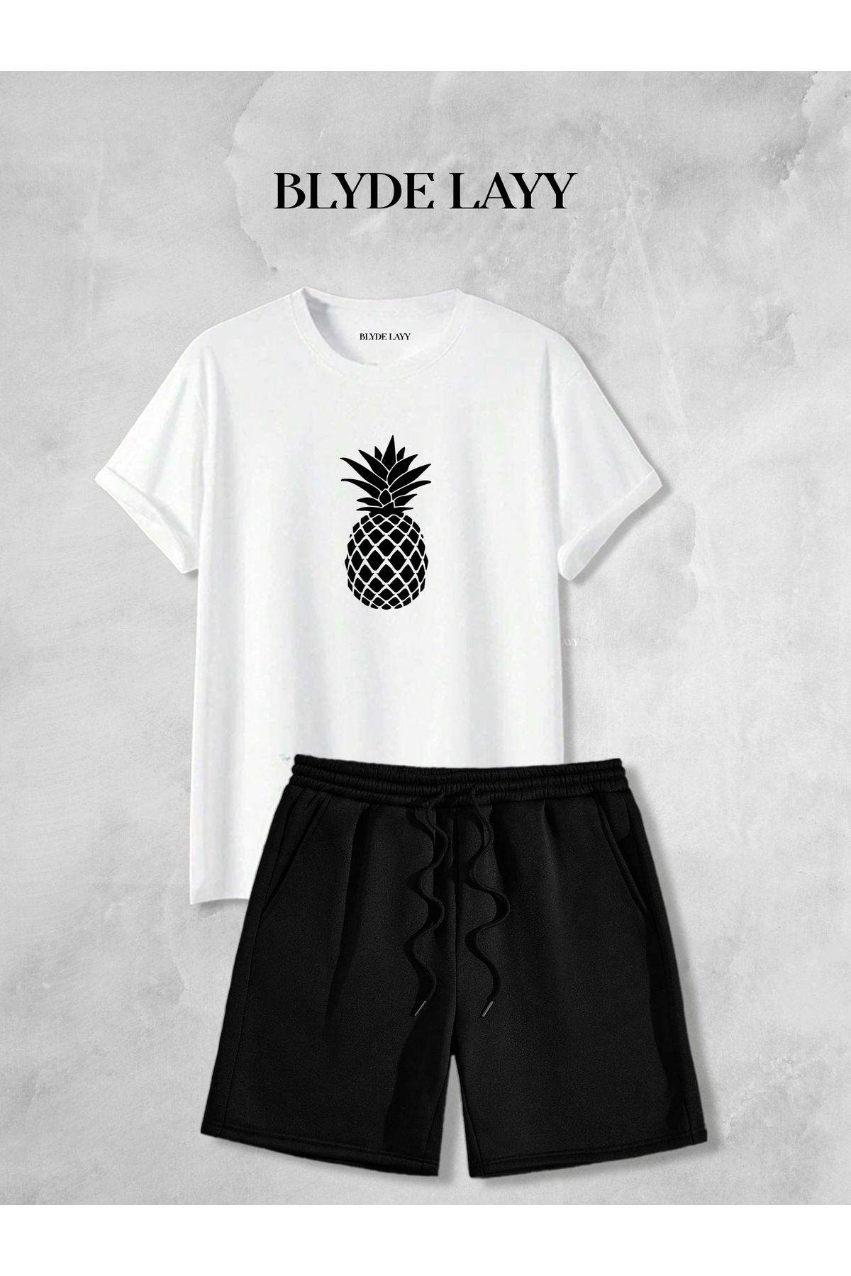 BLYDE LAYY Unisex Ananas Baskılı Şort-T-shirt Takımı