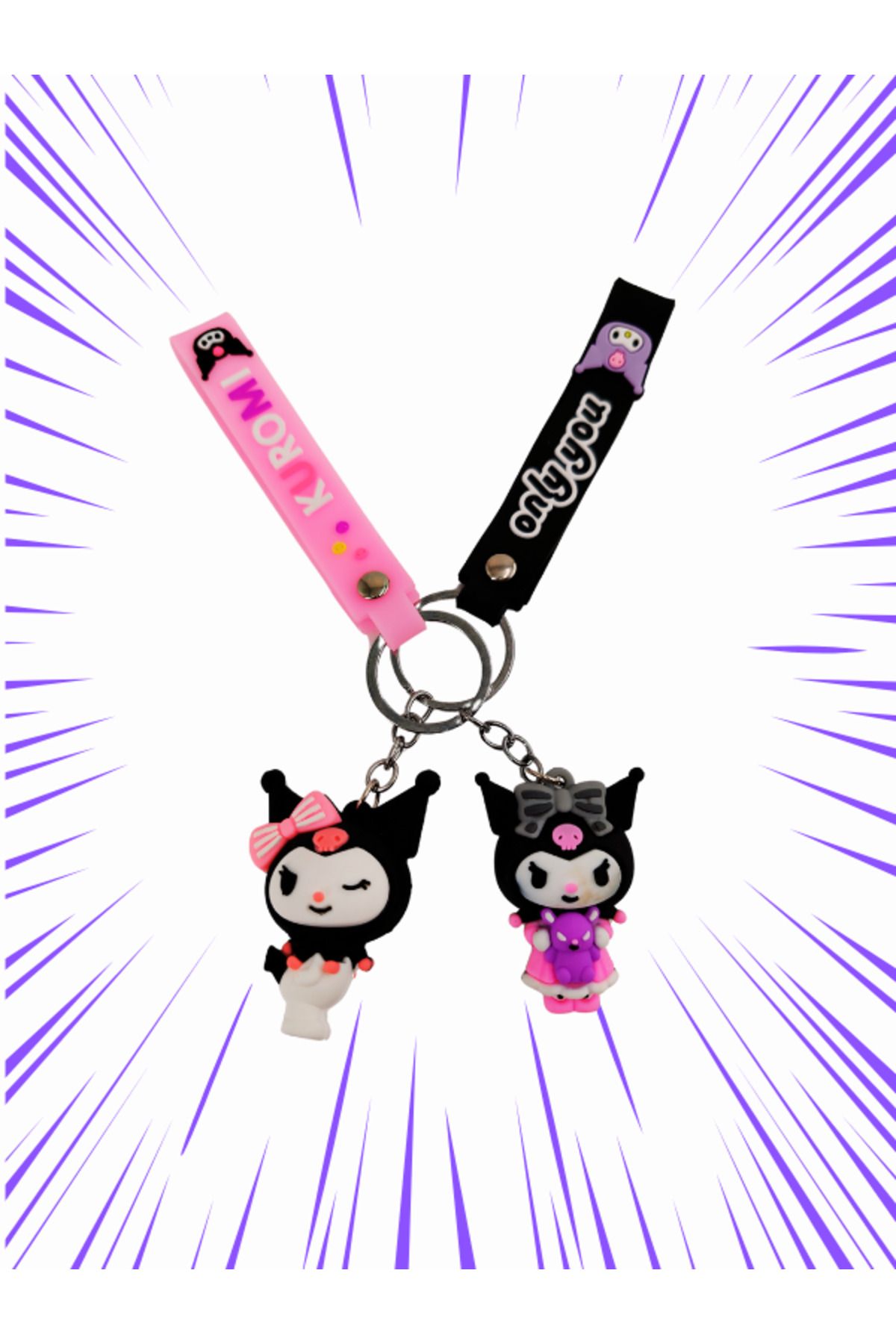 Shuttle Park 2 Adet Kawaii Sanrio Kuromi 3D Silikon Anahtarlık Seti Figür Hediyelik Aksesuar