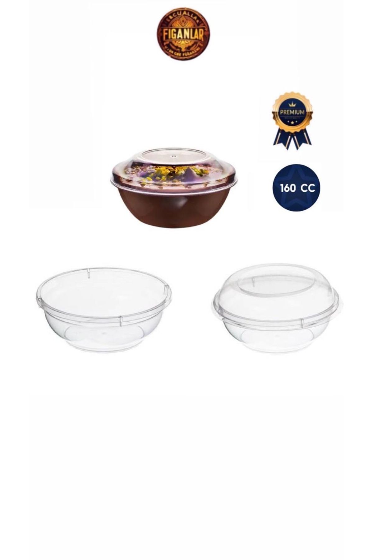 figanlar ambalaj 160cc Yuvarlak Plastik Kristal+ Kapaklı Puding Tatlı Kasesi Aşure Kasesi Sütlü Tatlı Kabı 50 adet