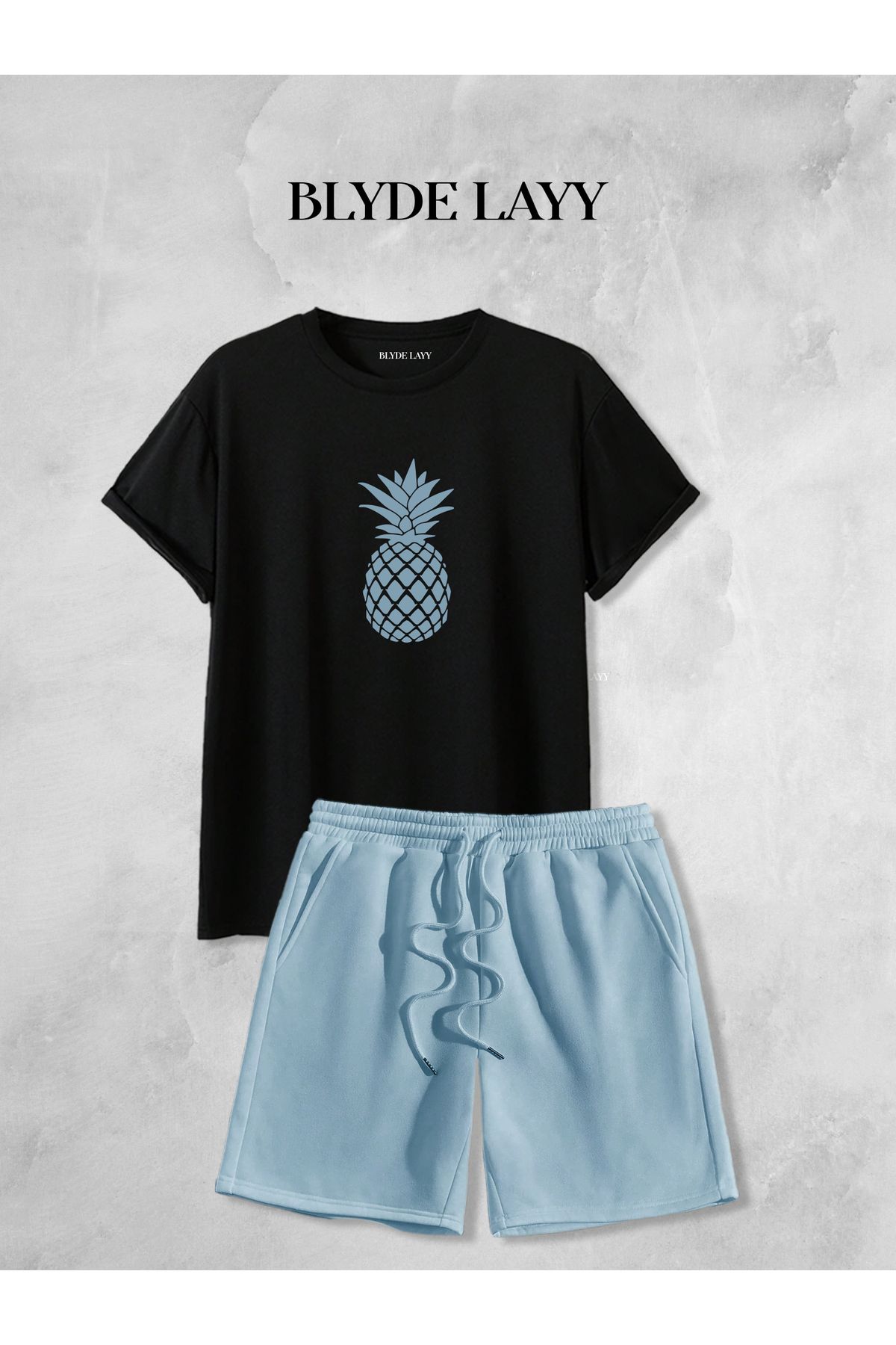 BLYDE LAYY Unisex Ananas Baskılı Şort-T-shirt Takımı