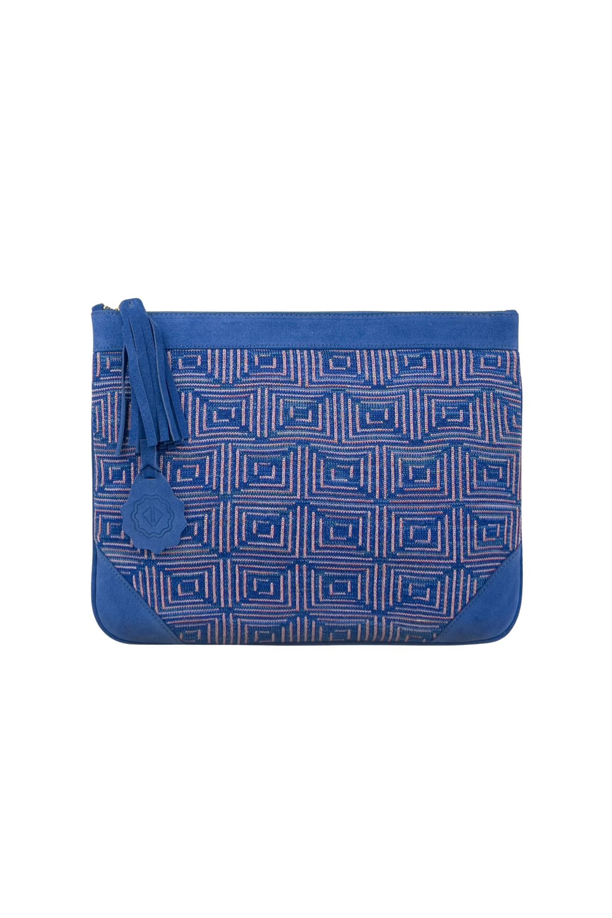 D'ylla Atelier Munch Serisinden Clutch 13'' Laptop Ve Tablet Uyumlu Jakarlı Deri El Çantası - Saks Mavi