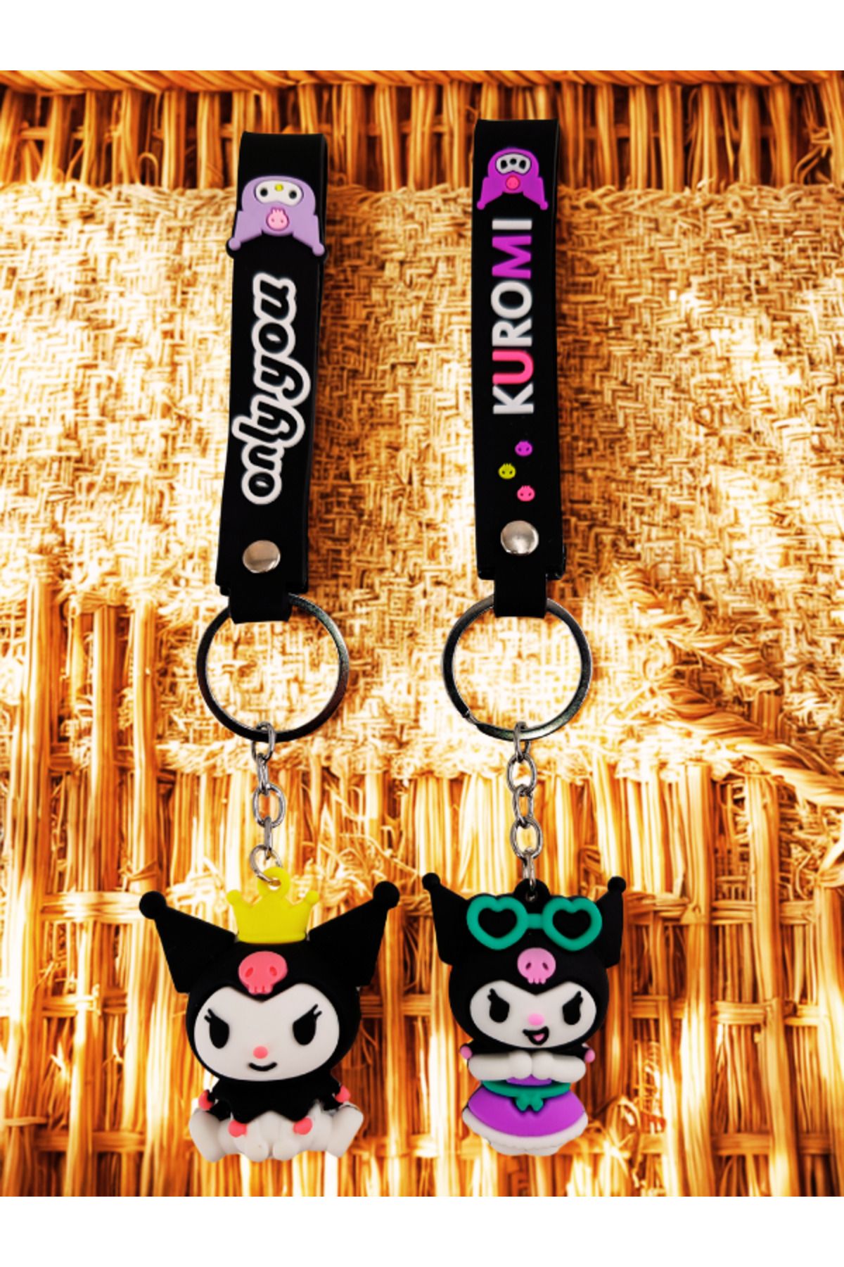 Shuttle Park 2'li Kawaii Sanrio Kuromi 3D Silikon Anahtarlık Seti Figür Hediyelik Aksesuar