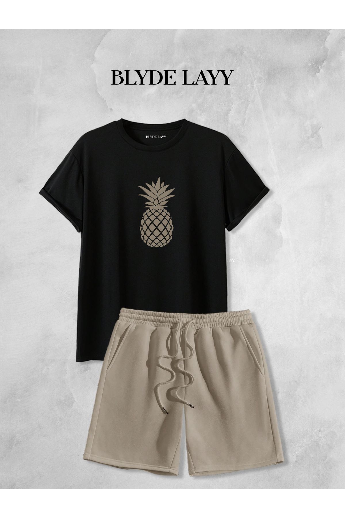 BLYDE LAYY Unisex Ananas Baskılı Şort-T-shirt Takımı