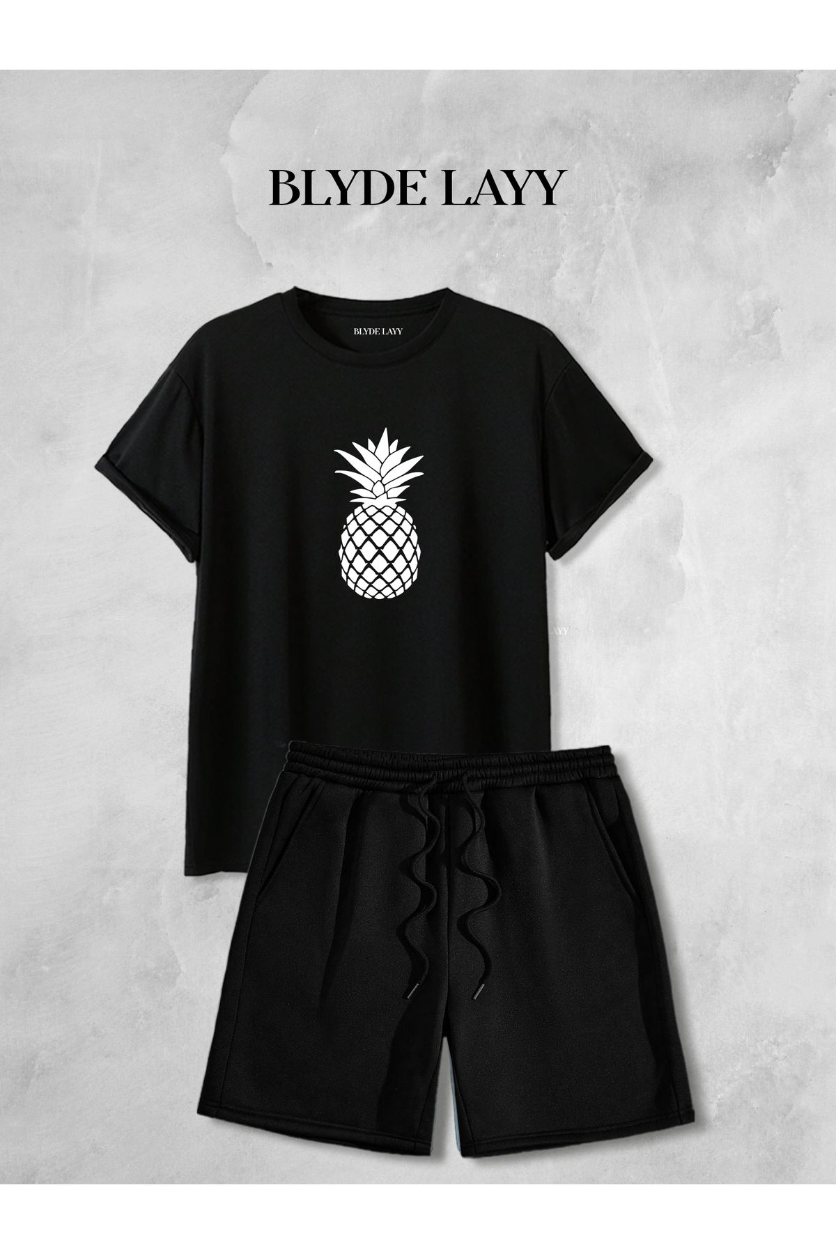 BLYDE LAYY Unisex Ananas Baskılı Şort-T-shirt Takımı