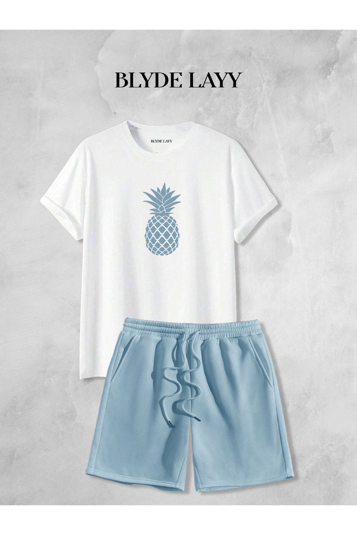 BLYDE LAYY Unisex Ananas Baskılı Şort-T-shirt Takımı