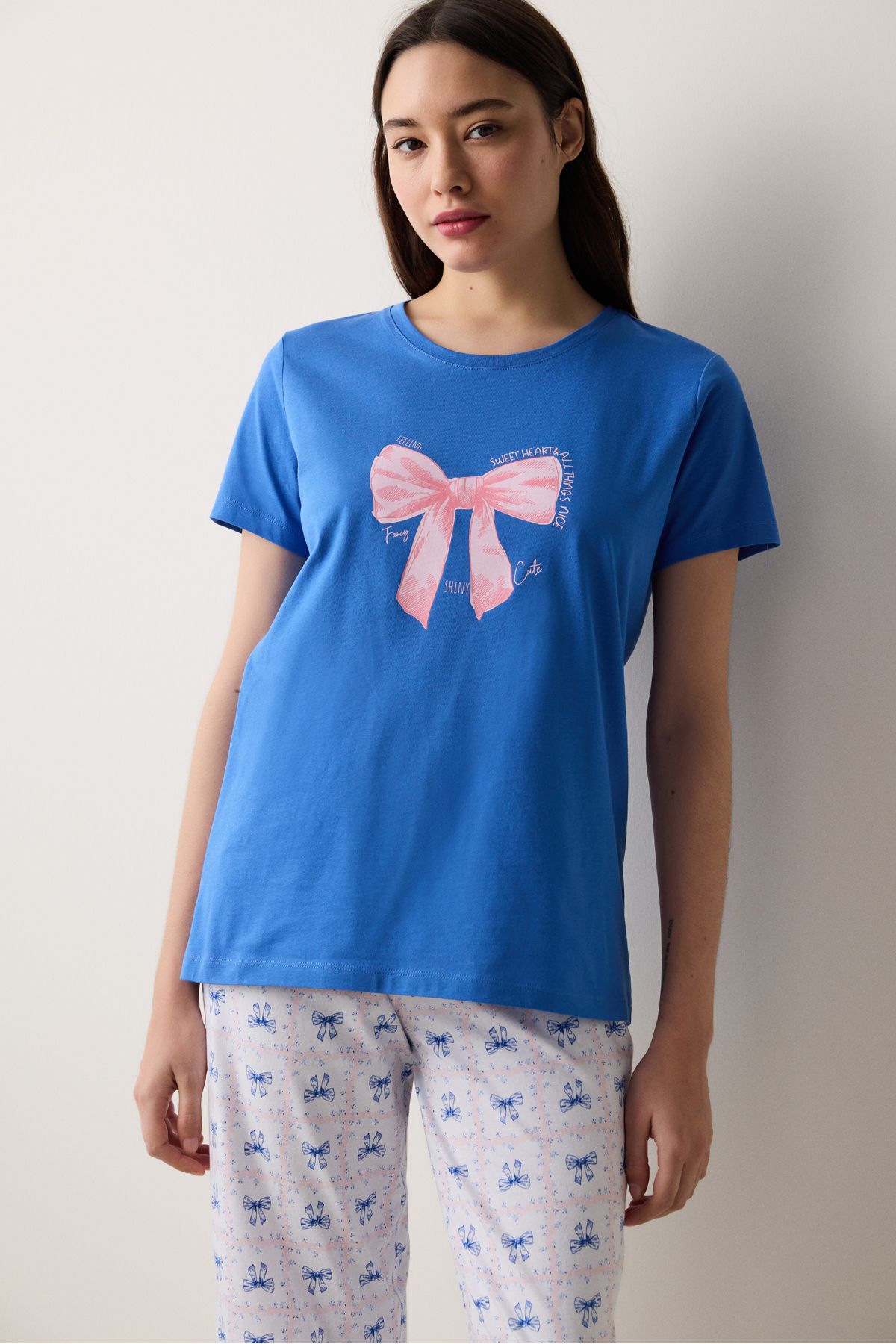 Penti-Set pijama albastru cu pantaloni Fancy Bows 2