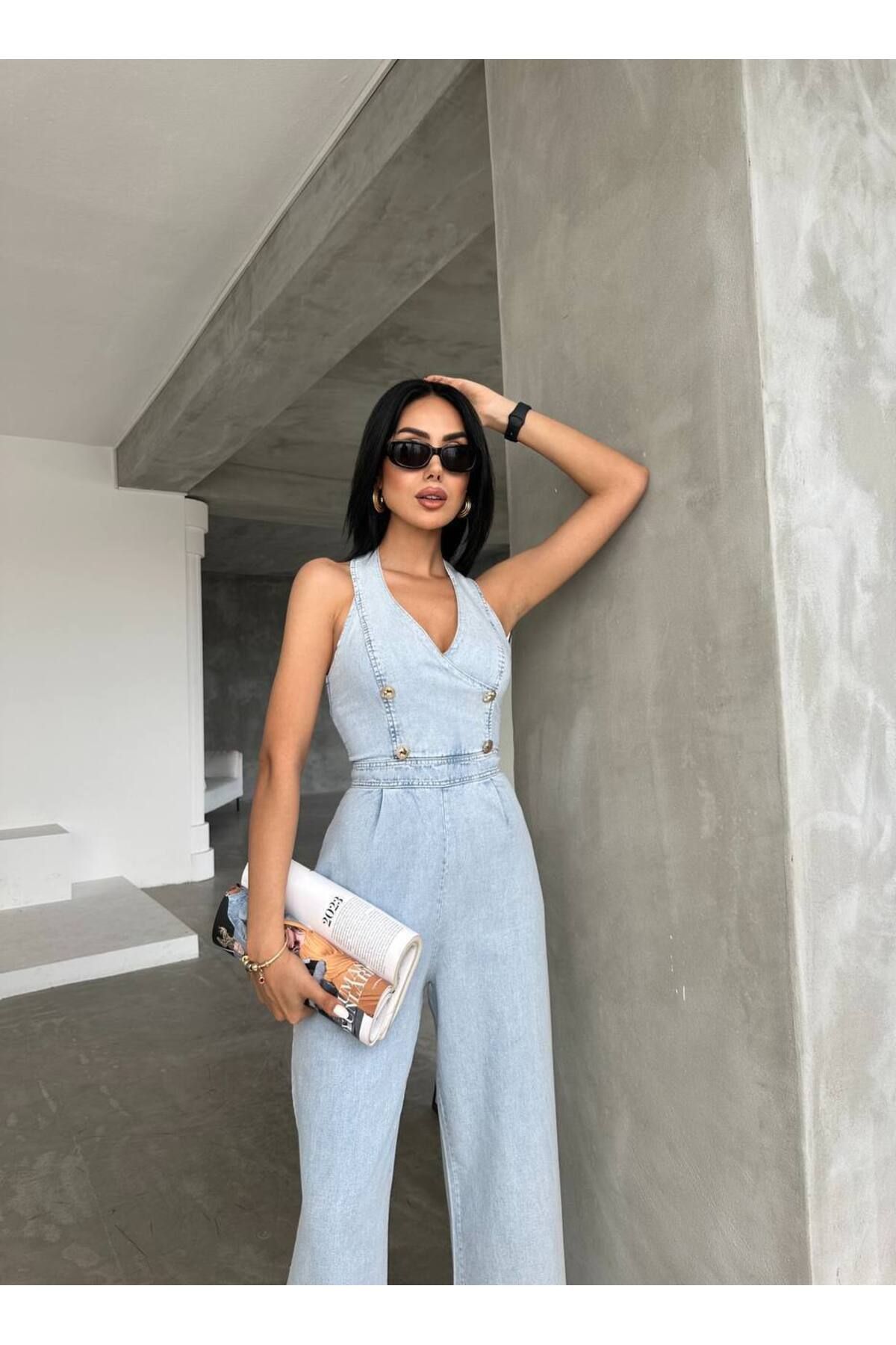 MADAME MELEK Custom Design İthal Kot Tulum Denim Tulum