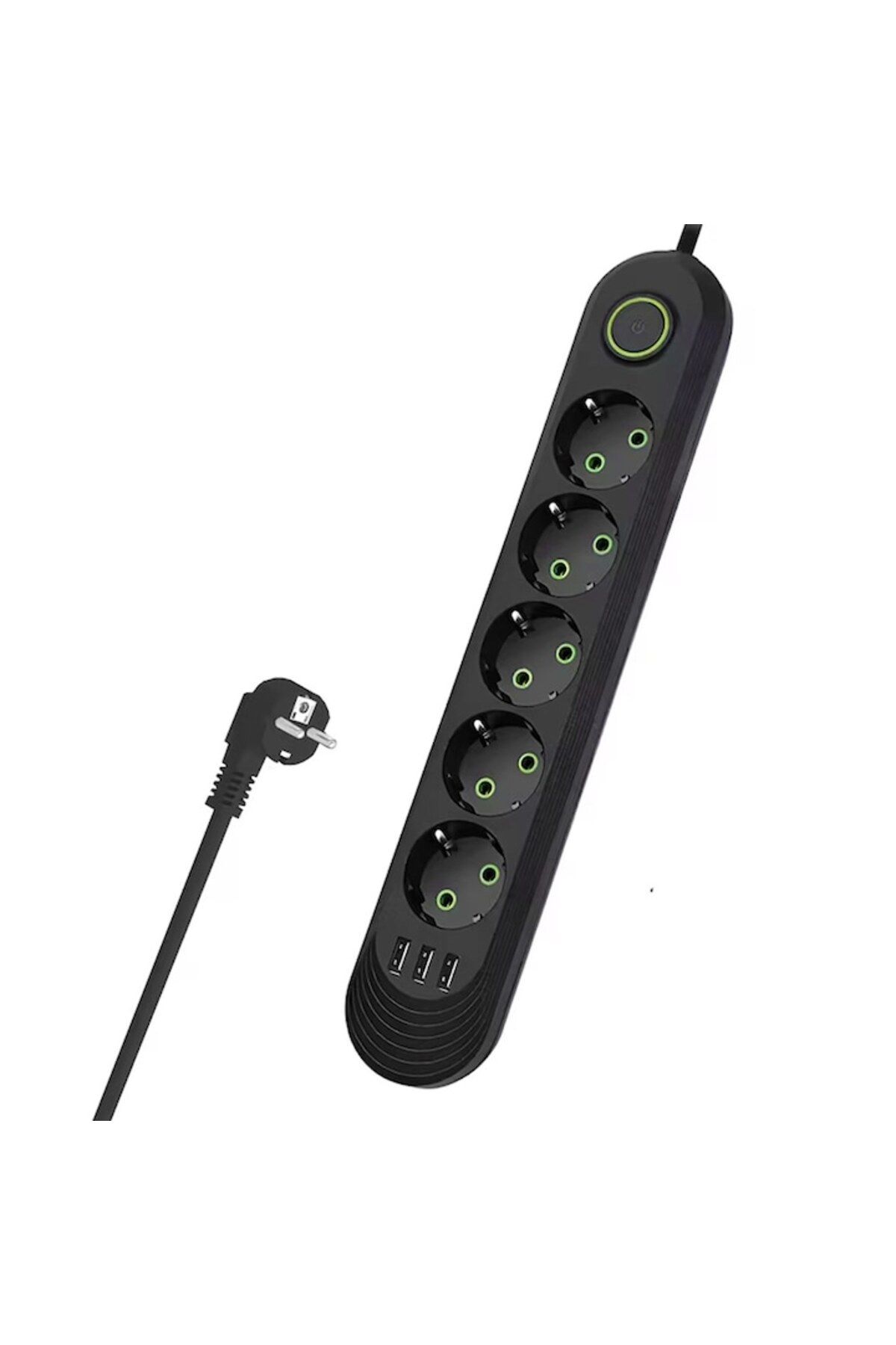 F09-Universal Extension Cord with 5 Sockets and Switch, OPTIM SOLUTION, 3 USB Ports, 3m Cable, Black 2