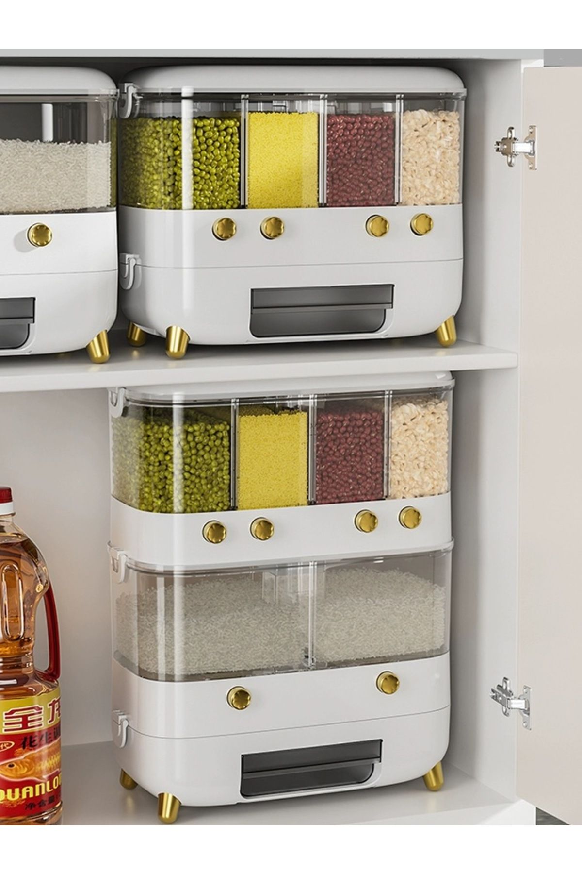 Un-Rice and Grain Dispenser Bean Dispenser 6 Grain Storage Containers with Moisture-Proof Sealed Lid 3