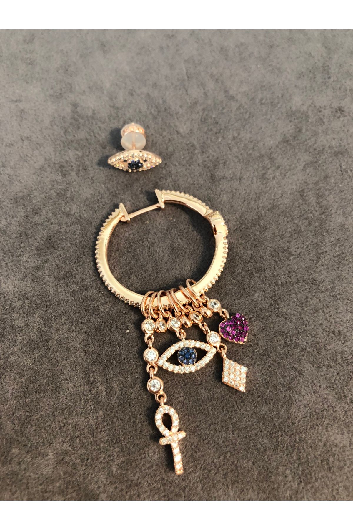 emy by emel luxury silver jewelry Rose Altın Kaplama İthal Figürlü Sallantılı Küpe 925 Ayar Gümüş