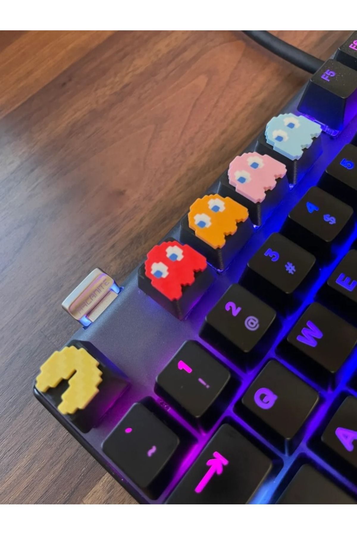 PUREYSMA Pac-Man Klavye Tuş Seti (5’li) – Retro Ghost & Pacman Keycap | Mekanik Klavye Uyumlu