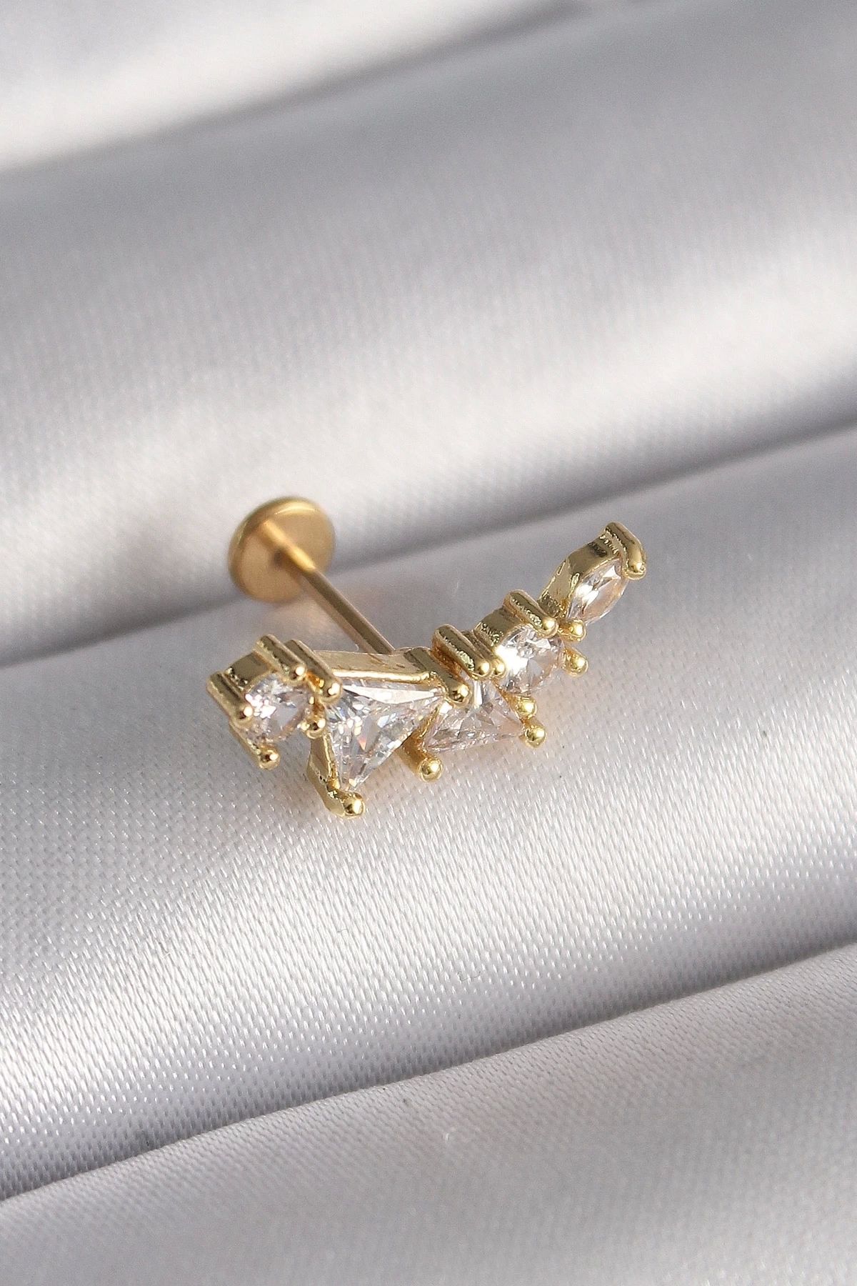 STOREMAX 316L Çelik Gold Renk Zirkon Taşlı Tragus Piercing