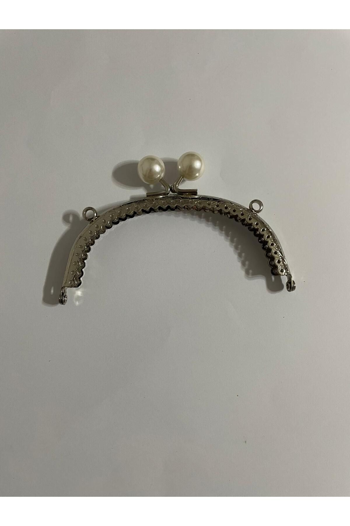 ZÜLEYHA TUHAFİYE HOBİ 10,5 CM lik oval metal beyaz boncuklu çanta bursu