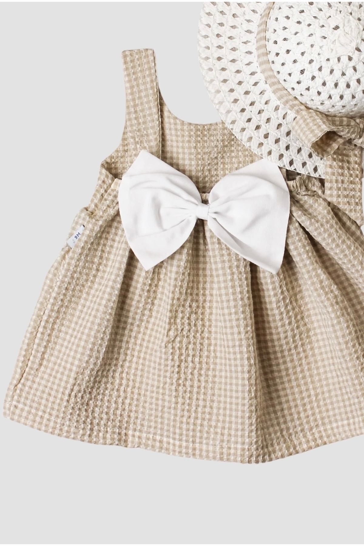 Chicsy Baby Şapkalı Pötikare Desenli Fiyonklu Esnek Kız Bebek Elbisesi fotoğrafı 4 (önizleme)