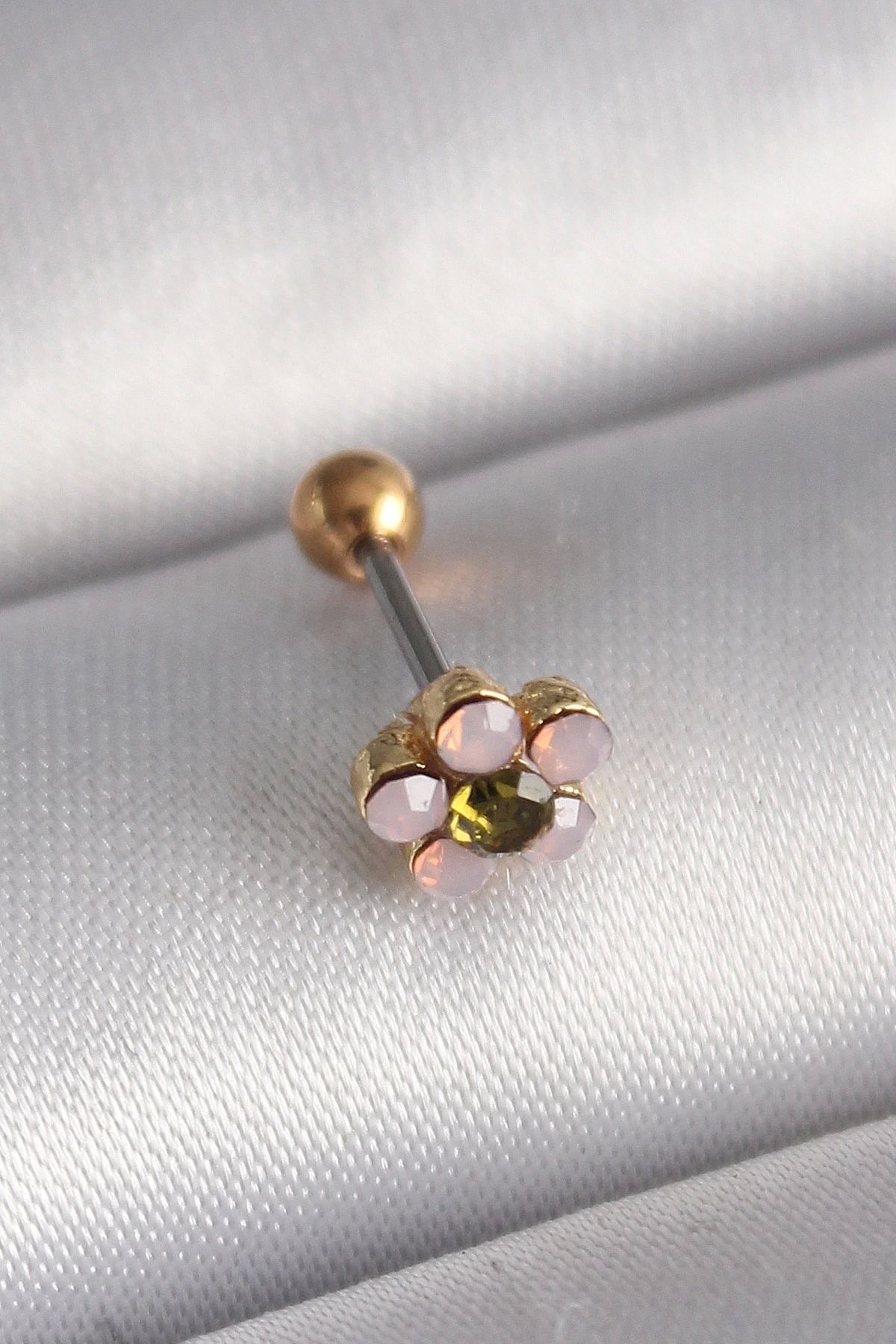 STOREMAX 316L Çelik Gold Renk Zirkon Taşlı Çiçek Tragus Piercing