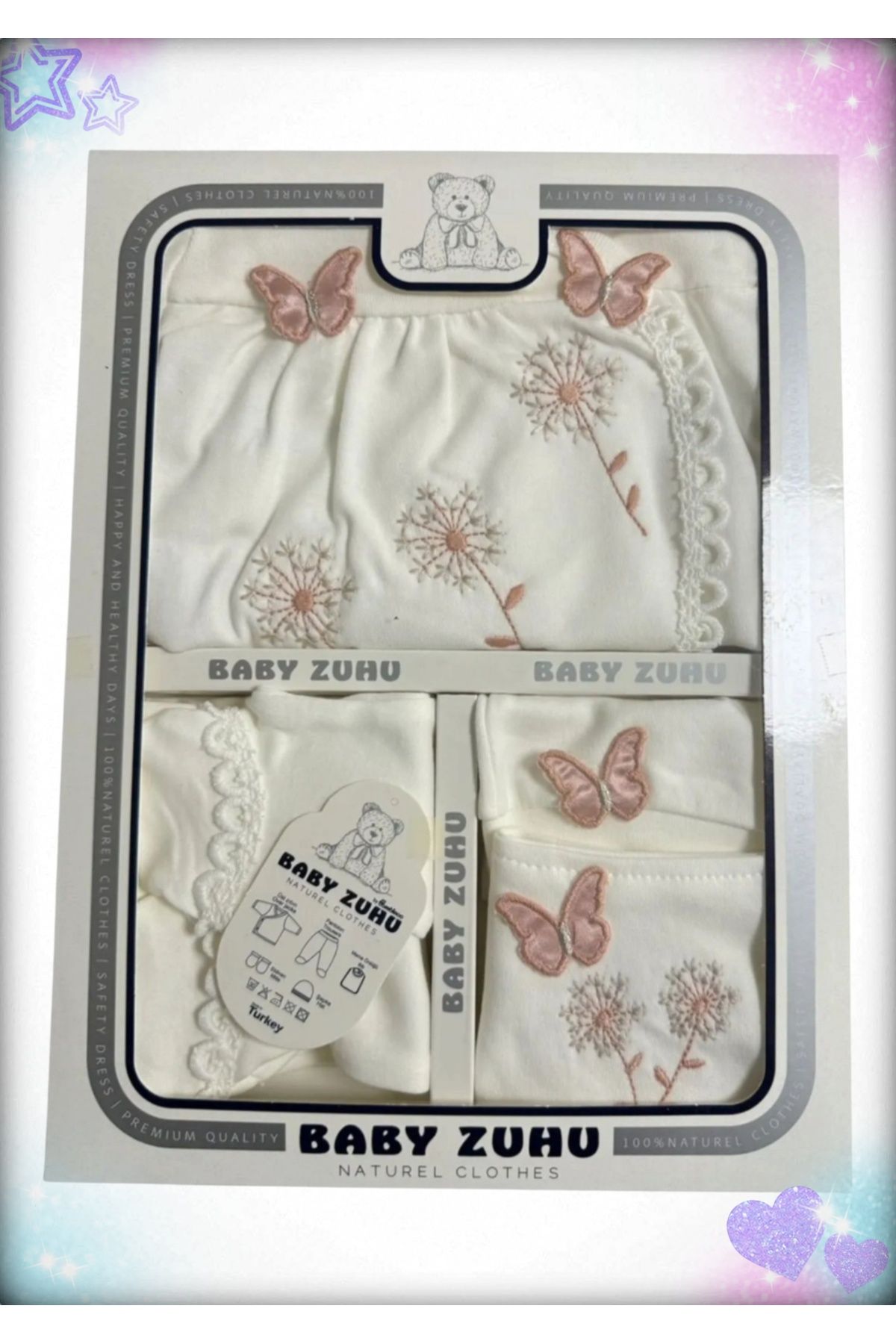 BABY ZUHU Kelebek Desenli 5 Li Lüks Hastane Çıkışı