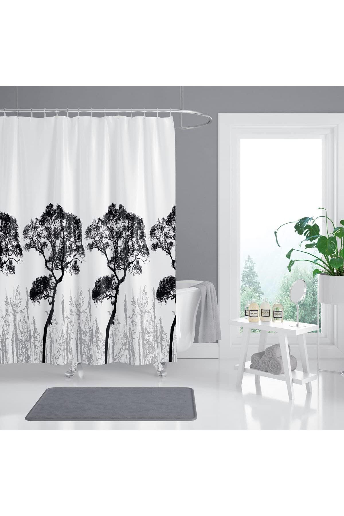 STOREMAX Ağaç Desen Banyo Duş Perdesi-beyaz Renk Duş Perdesi Ve Küvet Perdesi, 180x200 Cm Lüx