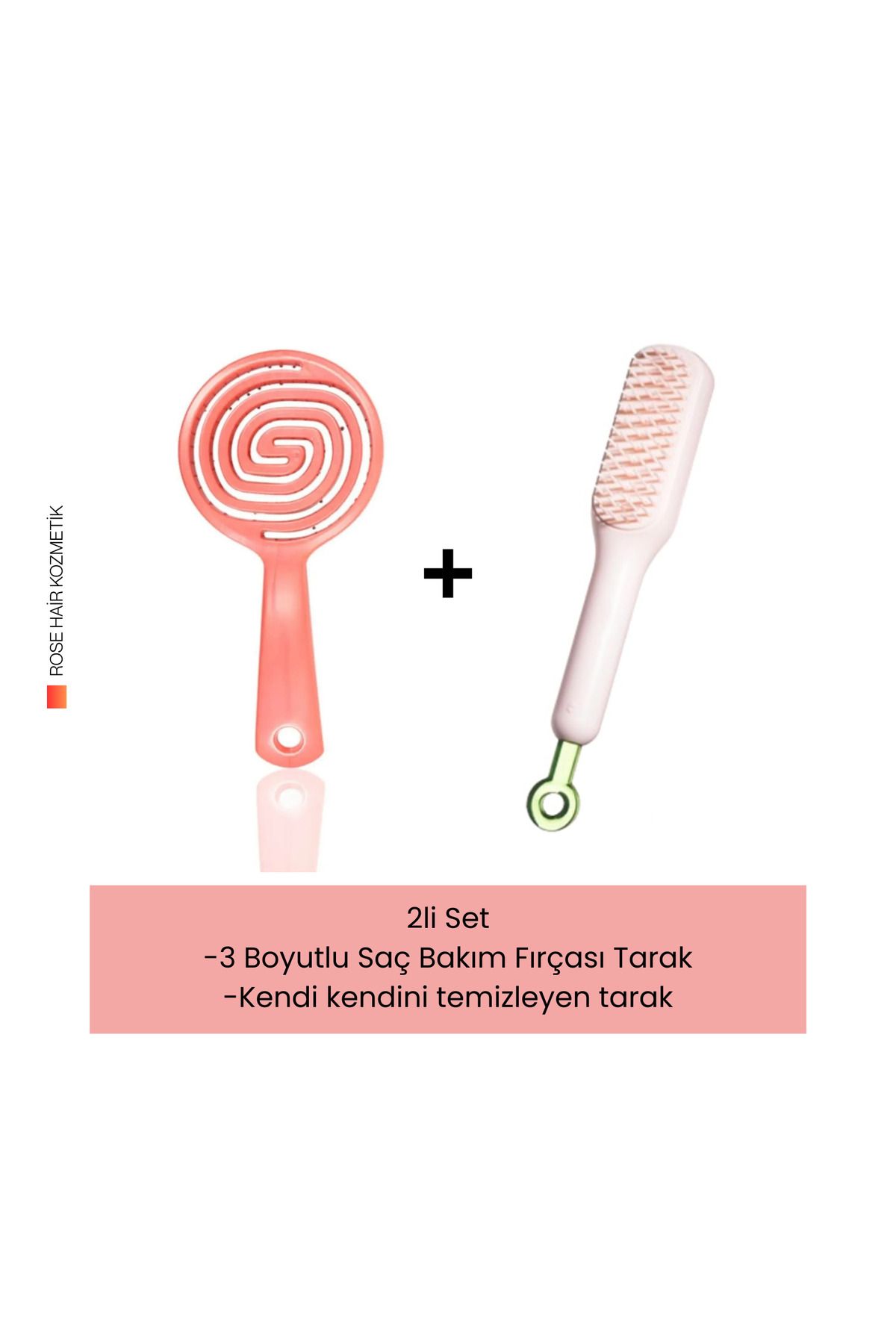 ROSE HAİR ikili saç fırçası, kendi kendini temizleyen saç tarağı +3d saç fırçası