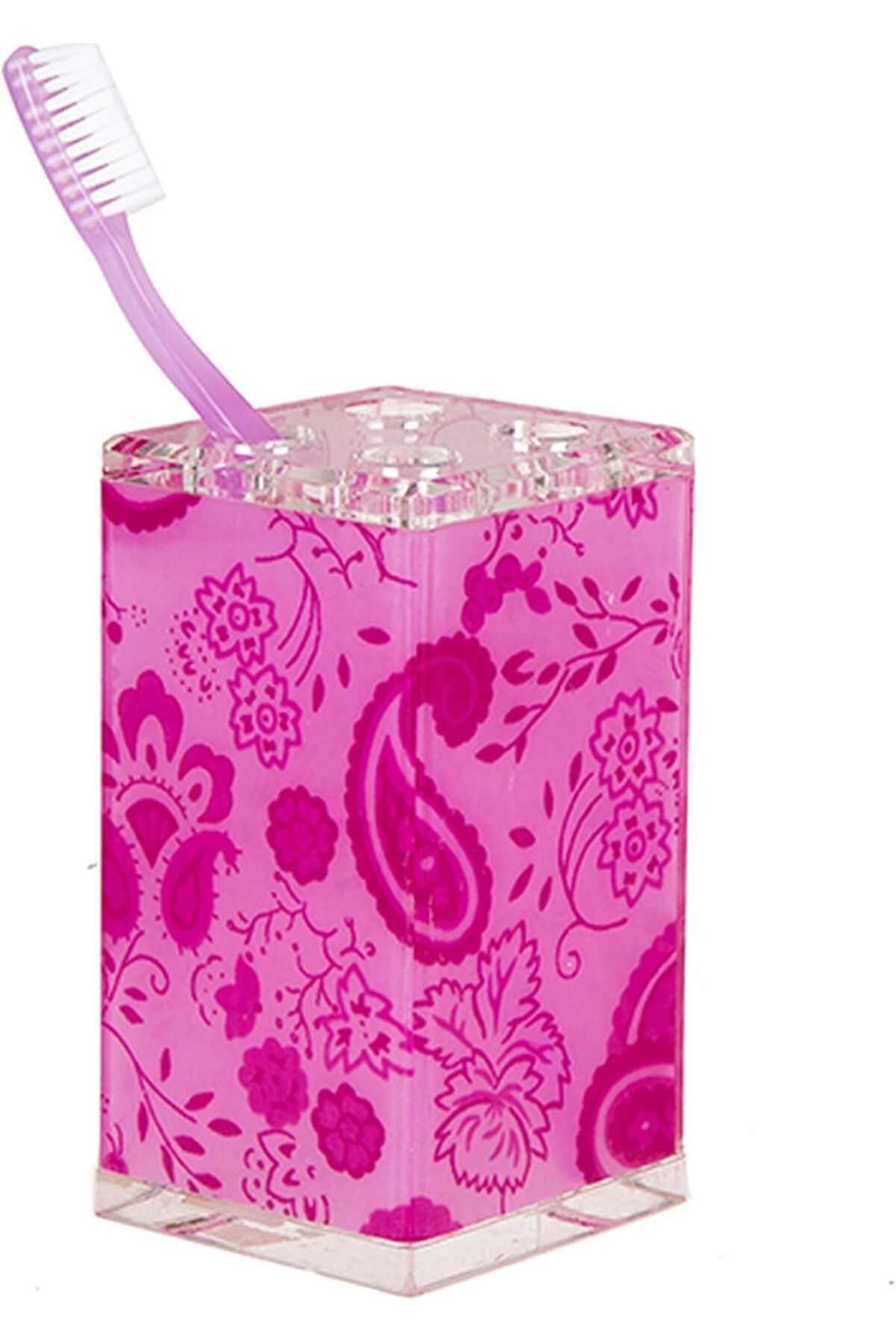 LUXE Diş Fırçalık Pembe Çiçekli Kumaş Desenli Akrilik LXSHP 1055529