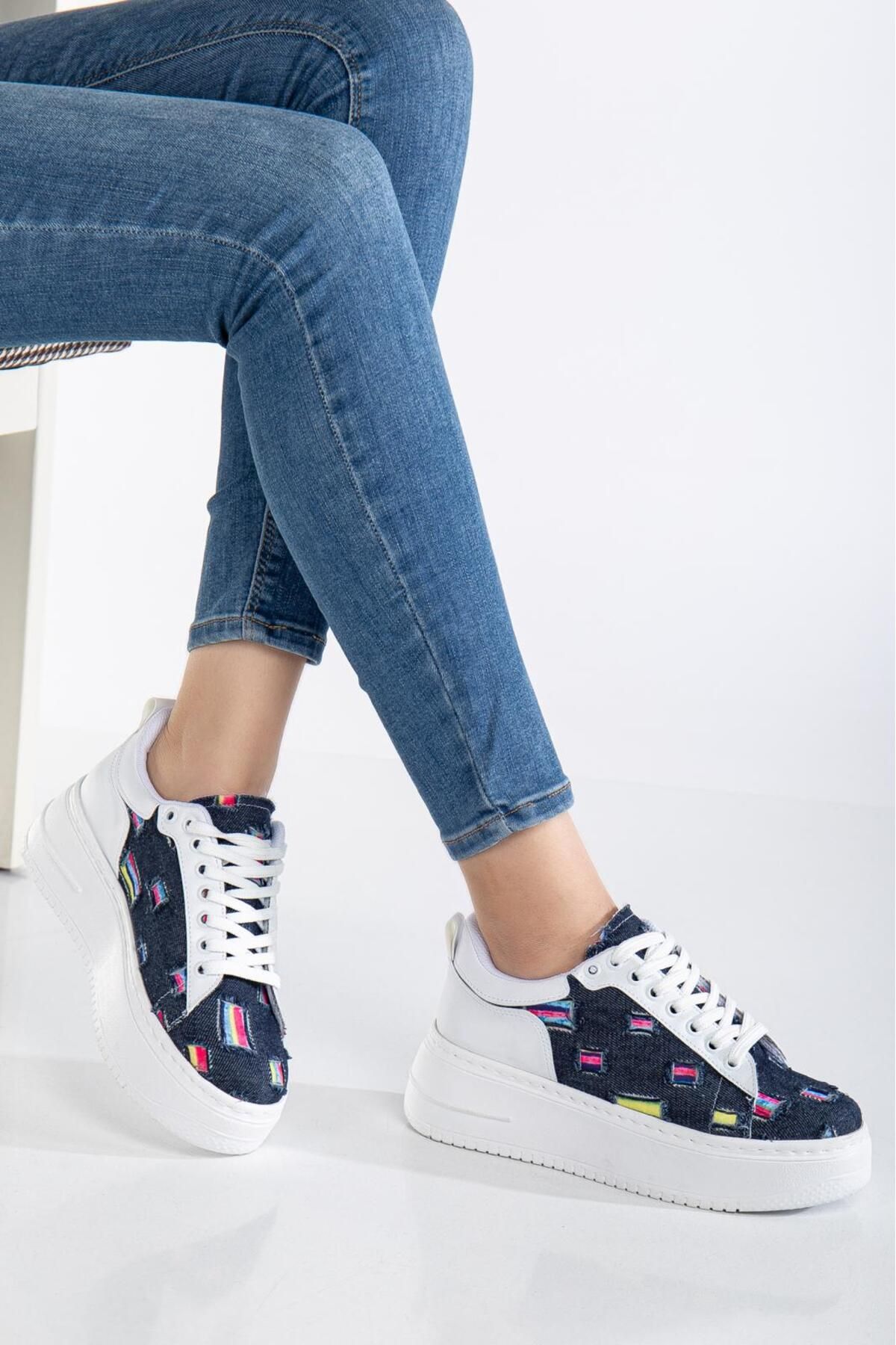 Three Bross Kareli Keten Yazlık Günlük Sneaker Spor Ayakkabı Siyah Beyaz Mavi