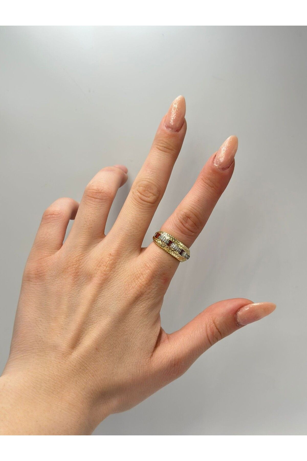 MyladyAccessoriess Çift Renk Zirkon Taş Detaylı Çelik Yüzük
