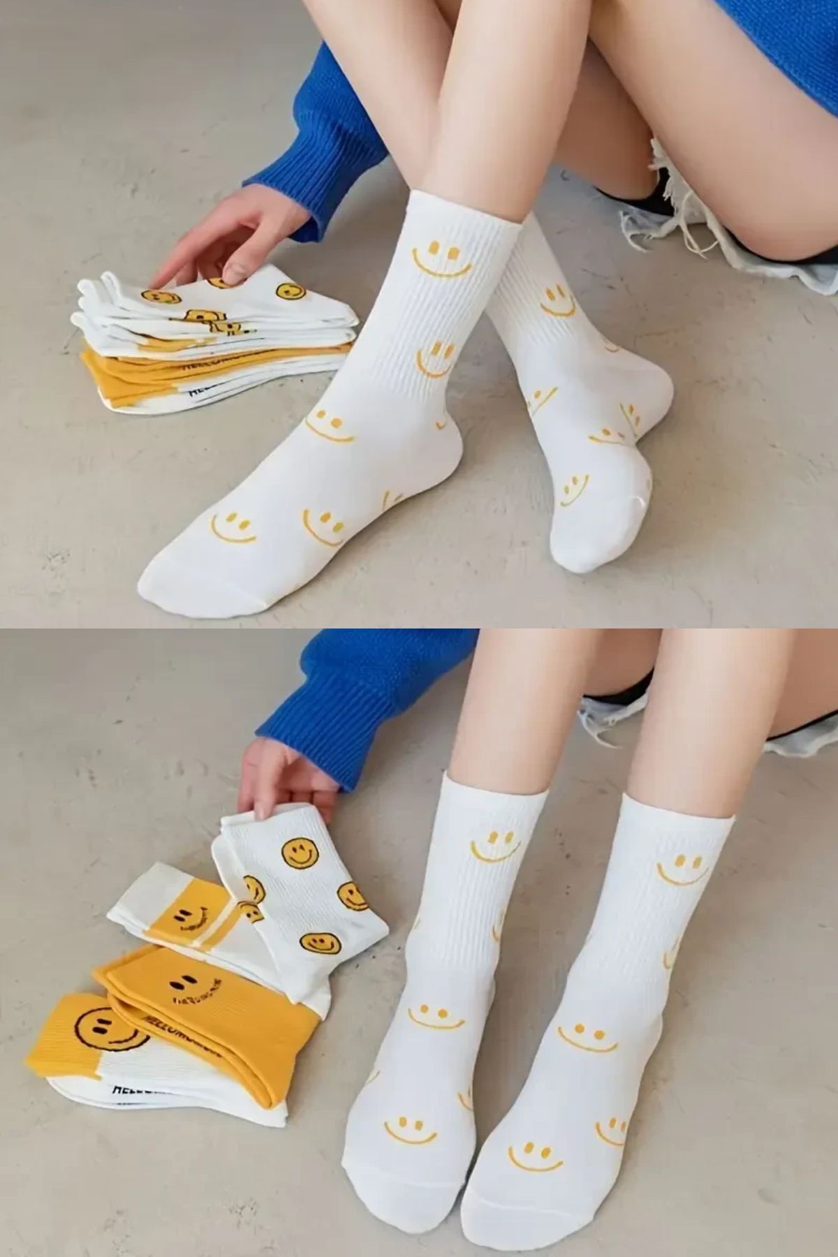 Esinti 6 Çift Erkek Kadın Çorap Smile Emoji Desenli Soket Çorap Renkli Unisex Kolej Çorap