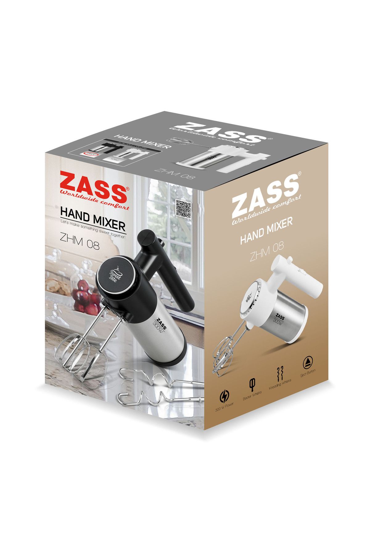 Zass-Hand mixer Zass ZHM 08 BLACK, 300W, 5 speeds and turbo function, Low speed start function 5
