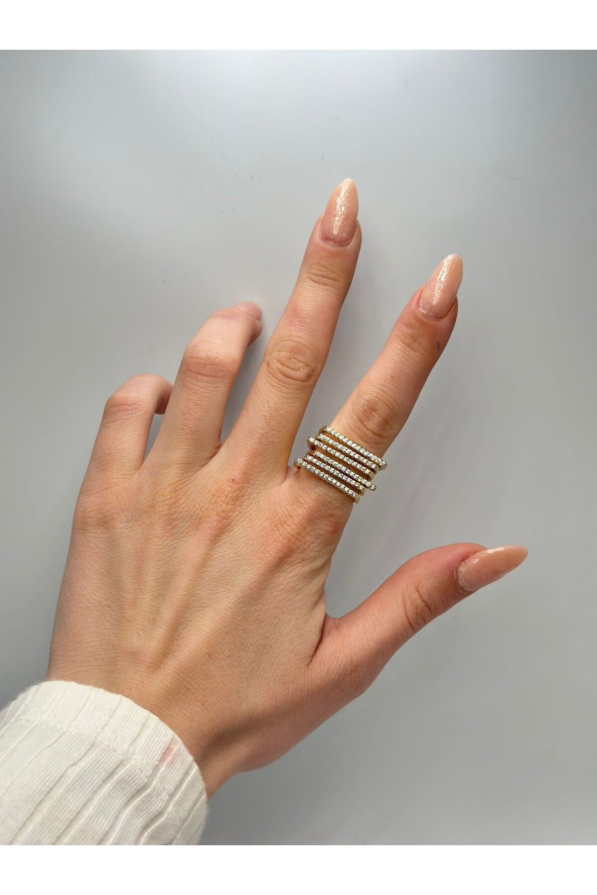 MyladyAccessoriess 6 Sıra Zirkon Taş Detaylı Ayarlanabilir Çelik Yüzük