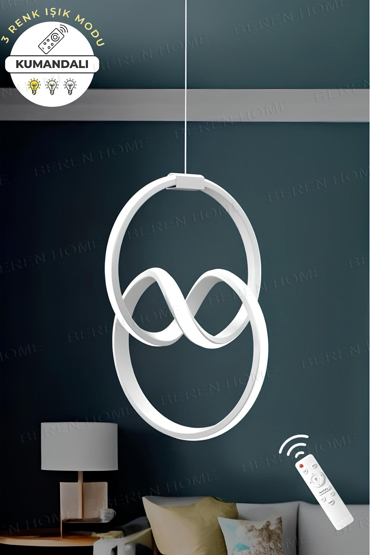 BEREN HOME Eva White Kumandalı 3 Renk Modern Sarkıt Led Avize