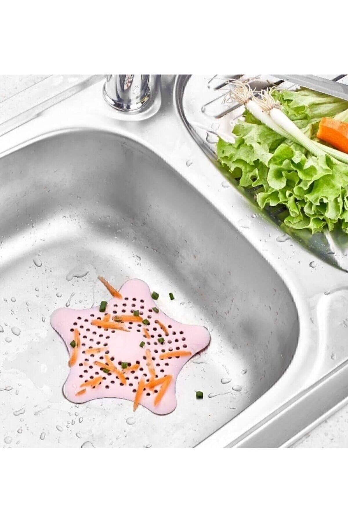 Mu Art Ahşap Mrt Vantuzlu Silikon Kaymaz Yıldız Lavabo Ve Küvet Süzgeci Yıldız Süzgeç Pembe Renk SEA114P