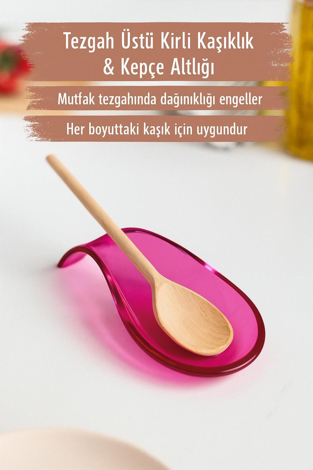 Mu Art Ahşap Akrilik Pembe Tezgah Üstü Kirli Kaşıklık & Kepçe Altlığı