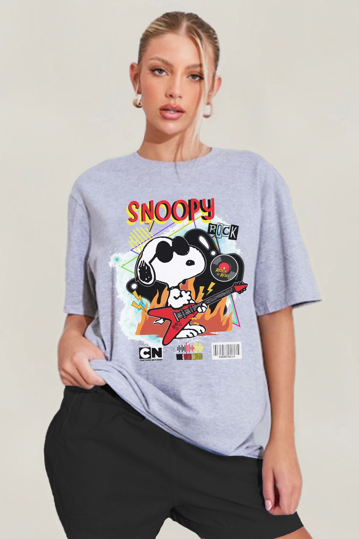 MODA Snoopy Baskılı Oversize Kalıp Grimelanj Geniş Bol Kesim Kadın Tişört