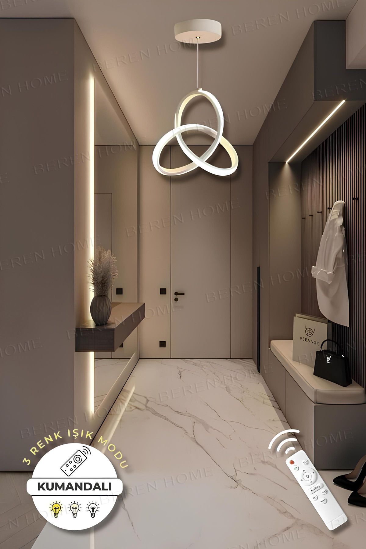 BEREN HOME Alex White Kumandalı 3 Renk Modern Sarkıt Led Avize