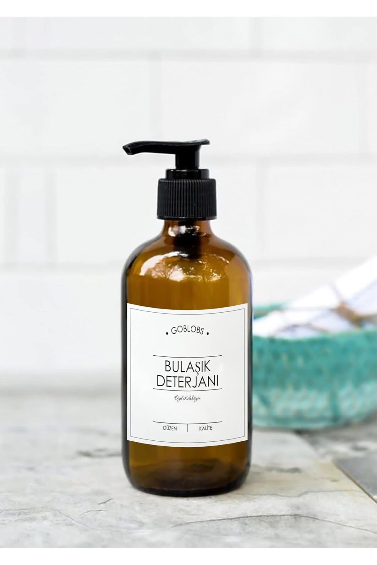 LUXE BLOBS 500ml Amber Kahverengi Cam Şişe Bulaşık Deterjanı Beyaz Etiketli (Kahverengi) LXSHP 1055