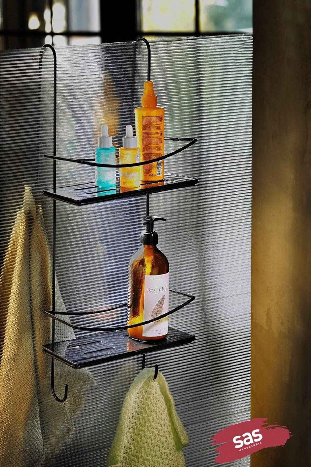 Mu Art Ahşap Mrt Haus Ömür Boyu Paslanmaz Kristal Raf Banyo Düzenleyici Şampuanlık Siyah Dşkss Art 871301