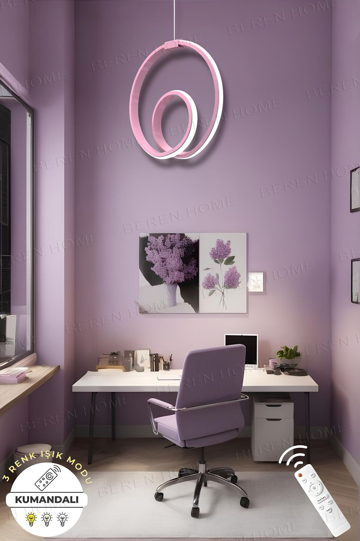 BEREN HOME Perla Pembe Kumandalı 3 Renk Modern Sarkıt Led Avize