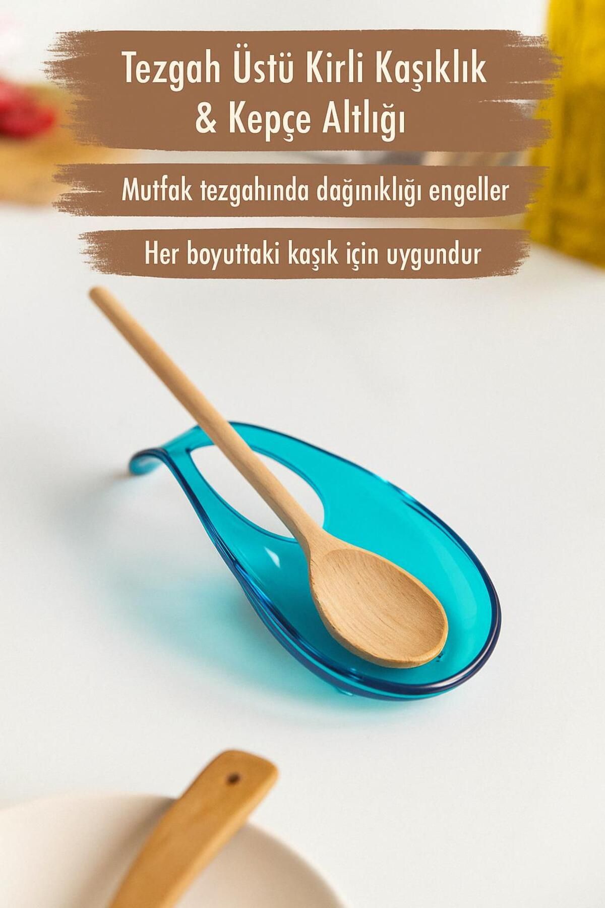 Mu Art Ahşap Akrilik Aquamarin Tezgah Üstü Kirli Kaşıklık & Kepçe Altlığı