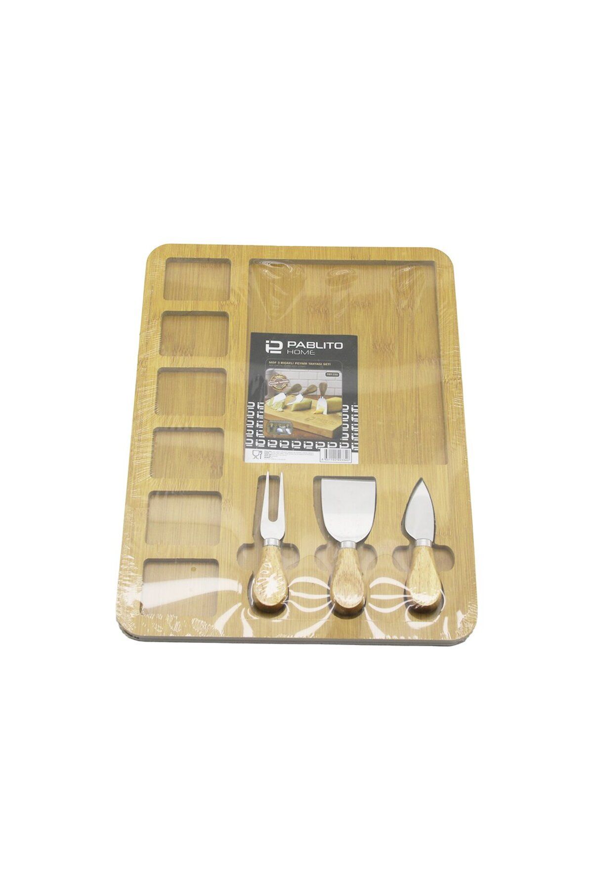 STOREMAX DİKDÖRTGEN 6+1 BÖLMELİ MDF KAHVALTI PEYNİR SUNUM PANOSU 3 BIÇAK=AHŞAP SAP 30X39.5CM Tren