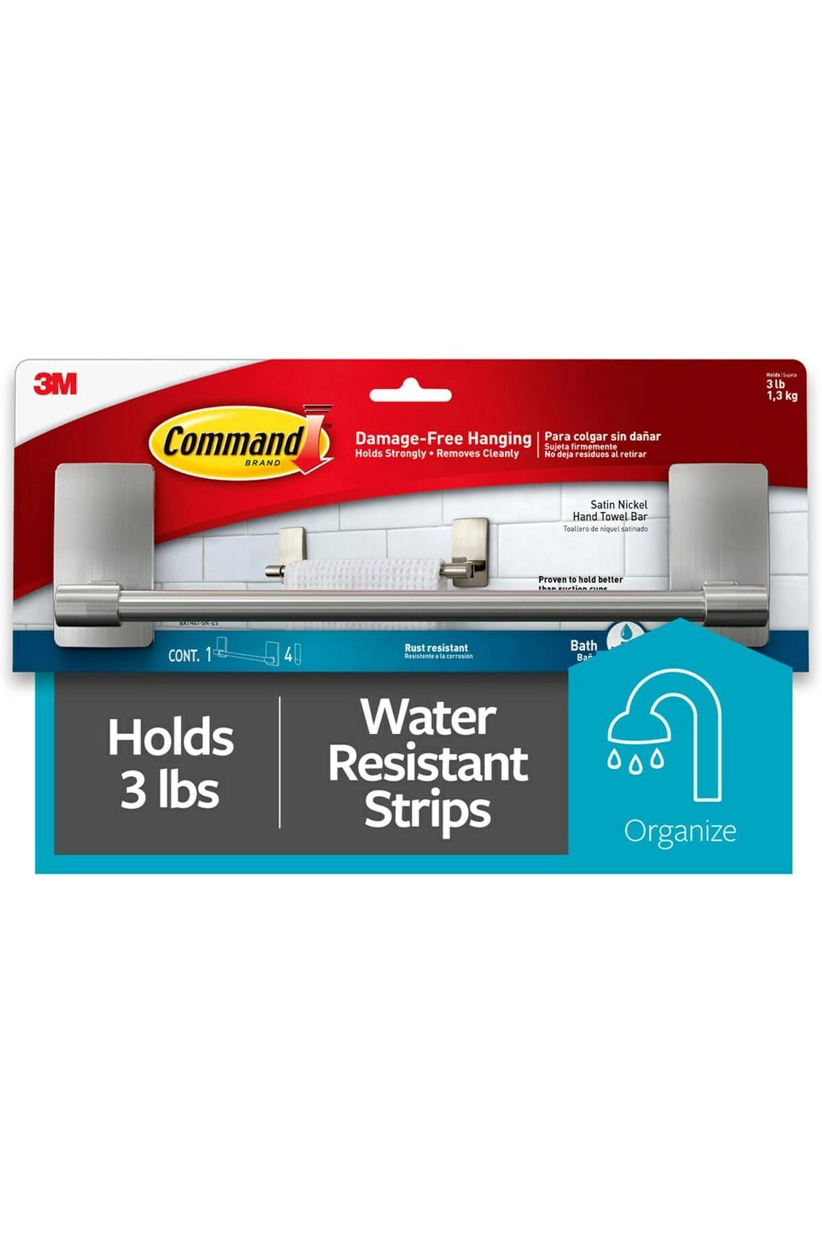 STOREMAX SRT BATH41-SN-ES havlu çubuğu, saten nikel, 1 havlu çubuğu, 4 orta suya dayanıklı şeritler Fx