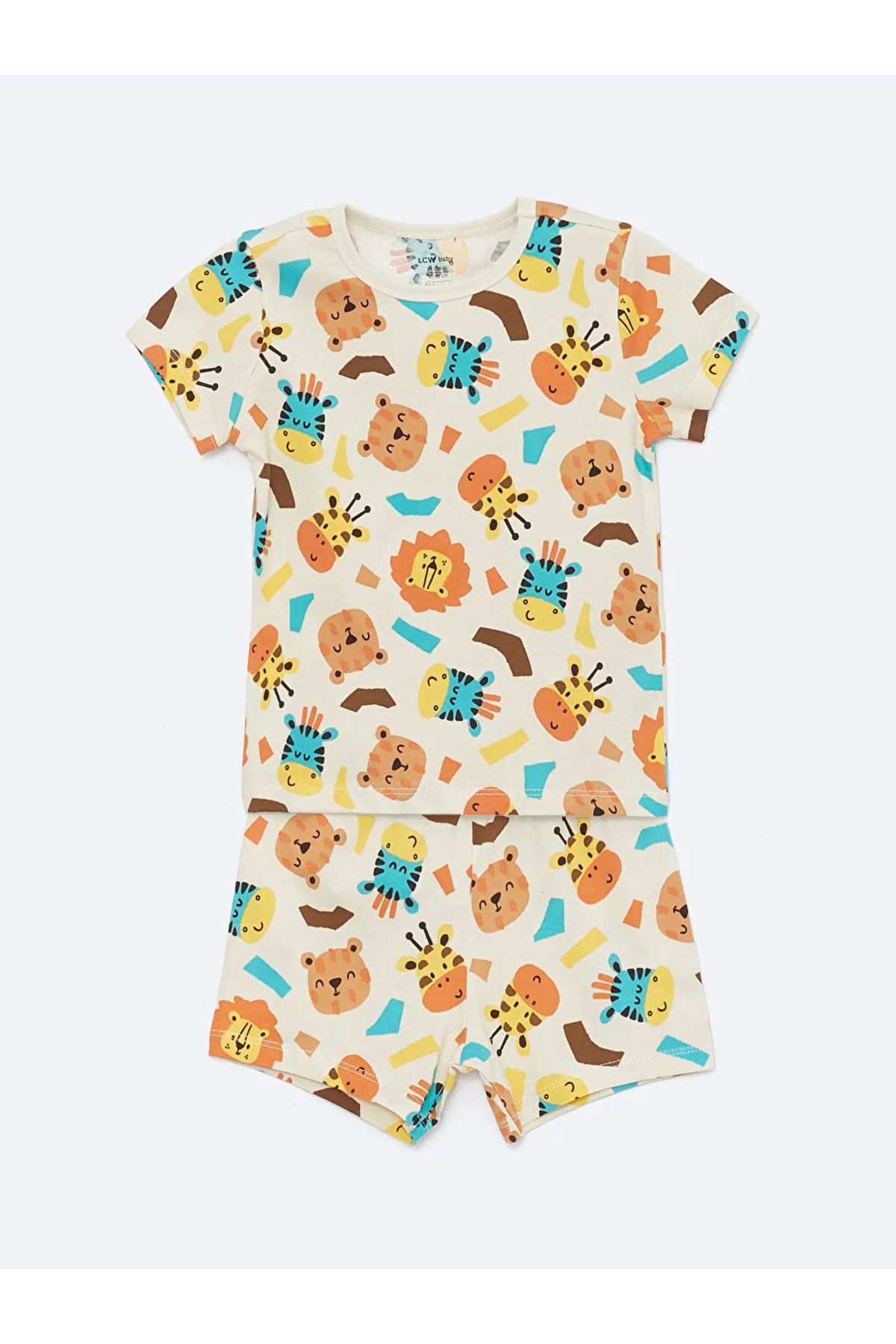 LC Waikiki LCW baby Bej Bisiklet Yaka Kısa Kollu Baskılı Erkek Bebek Şortlu Pijama Takımı - S49923Z1