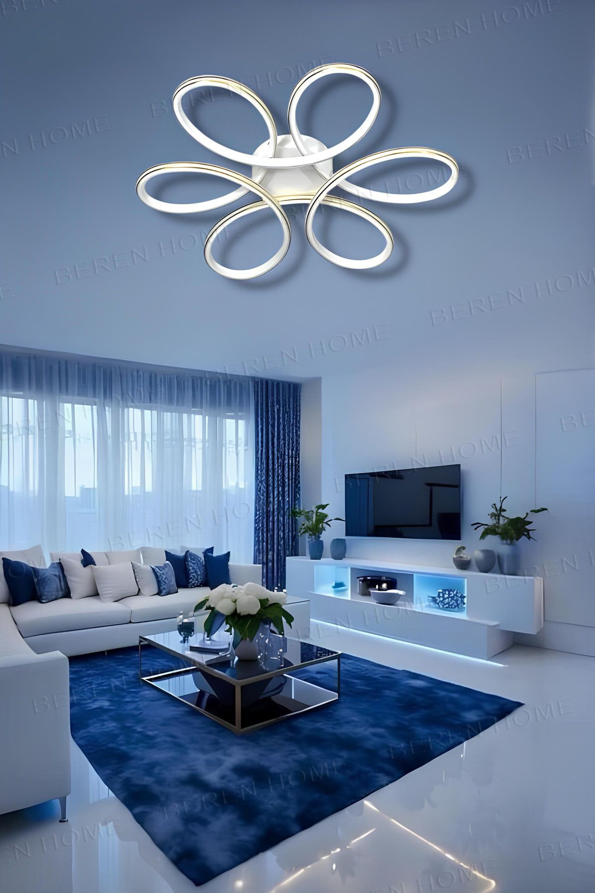 BEREN HOME Sayra White Gold (60 CM) Tek Renk Modern Plafonyer Led Avize