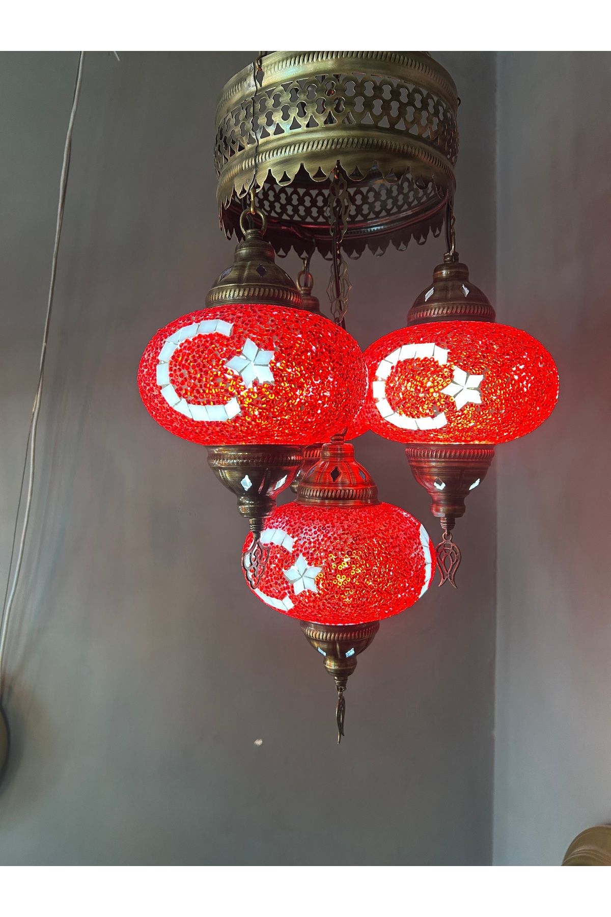 CYL HOME DECOR Türk bayrak ay yıldız işlemeli el yapımı otantik avize salon mutfak veranda iş yeri ofis