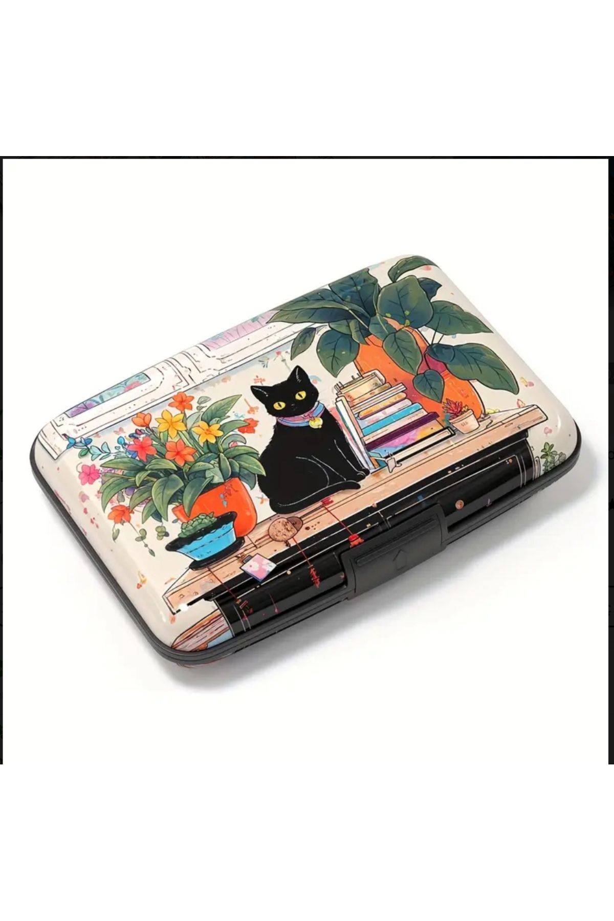ORGANICYOU LINJIN Kompakt RFID Engelleme Kedi Desenli Alüminyum Cüzdan