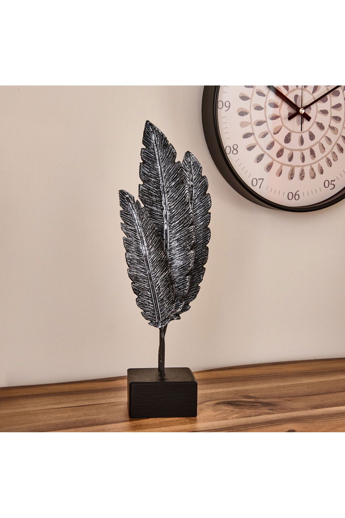 MATMEL Tüy Dekor - Gümüş / Siyah - 38 cm