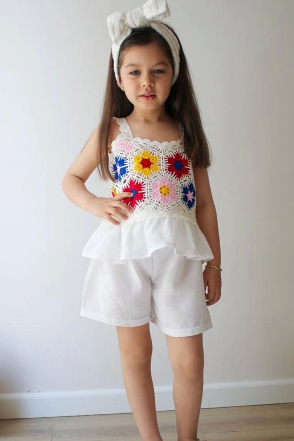 Kidmark Çocuk Modası Kız Çocuk İşlemeli Şortlu Beyaz Yazlık Takım