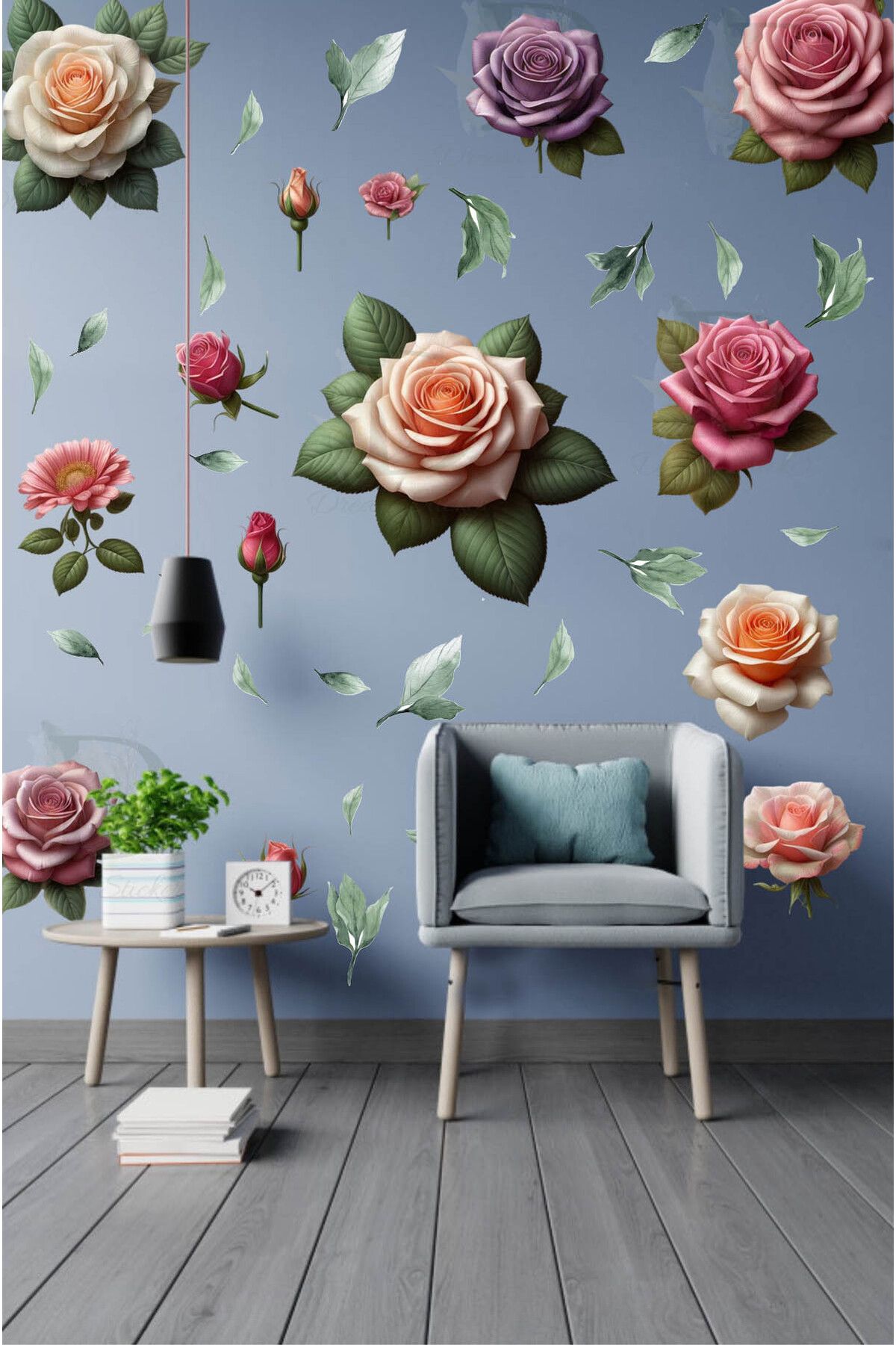KT Decor Pastel Renk Şakayık Çiçekleri Duvar Sticker Seti