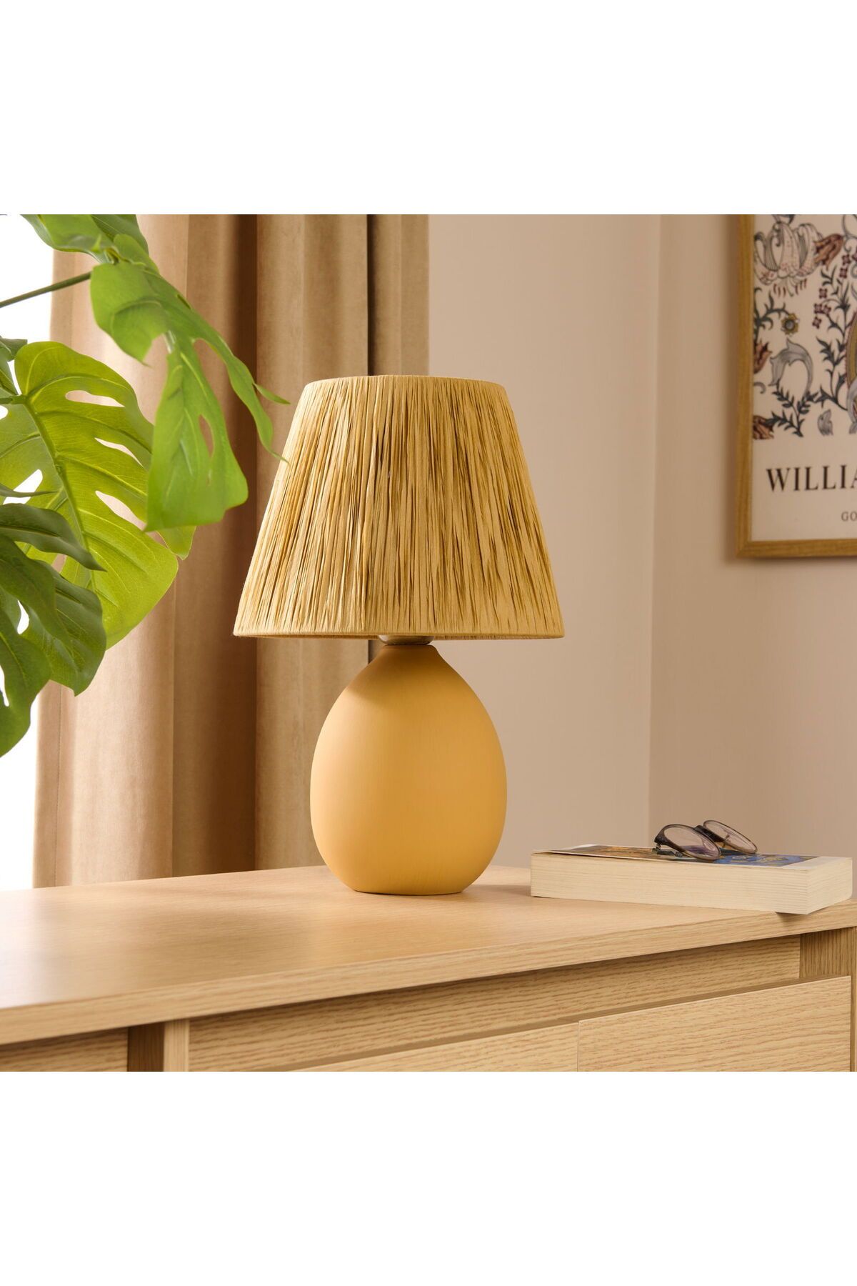 MATMEL Design Rond Seramik Abajur - Hardal / Sarı - 37x24x24 cm