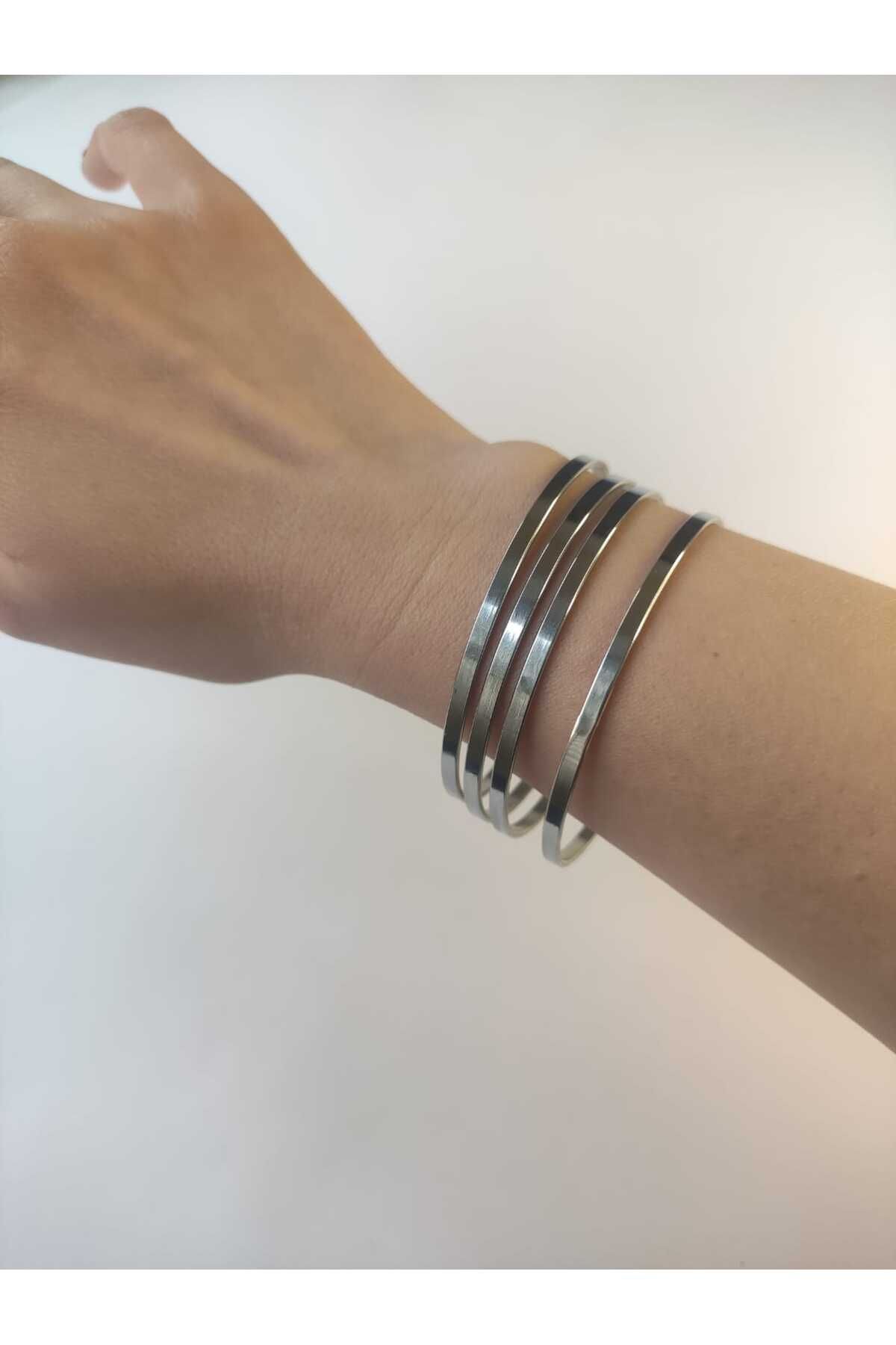 MoS JEWELLERY Gümüş Renk 4'lü Ajda Bilezik - Paslanmaz Çelik