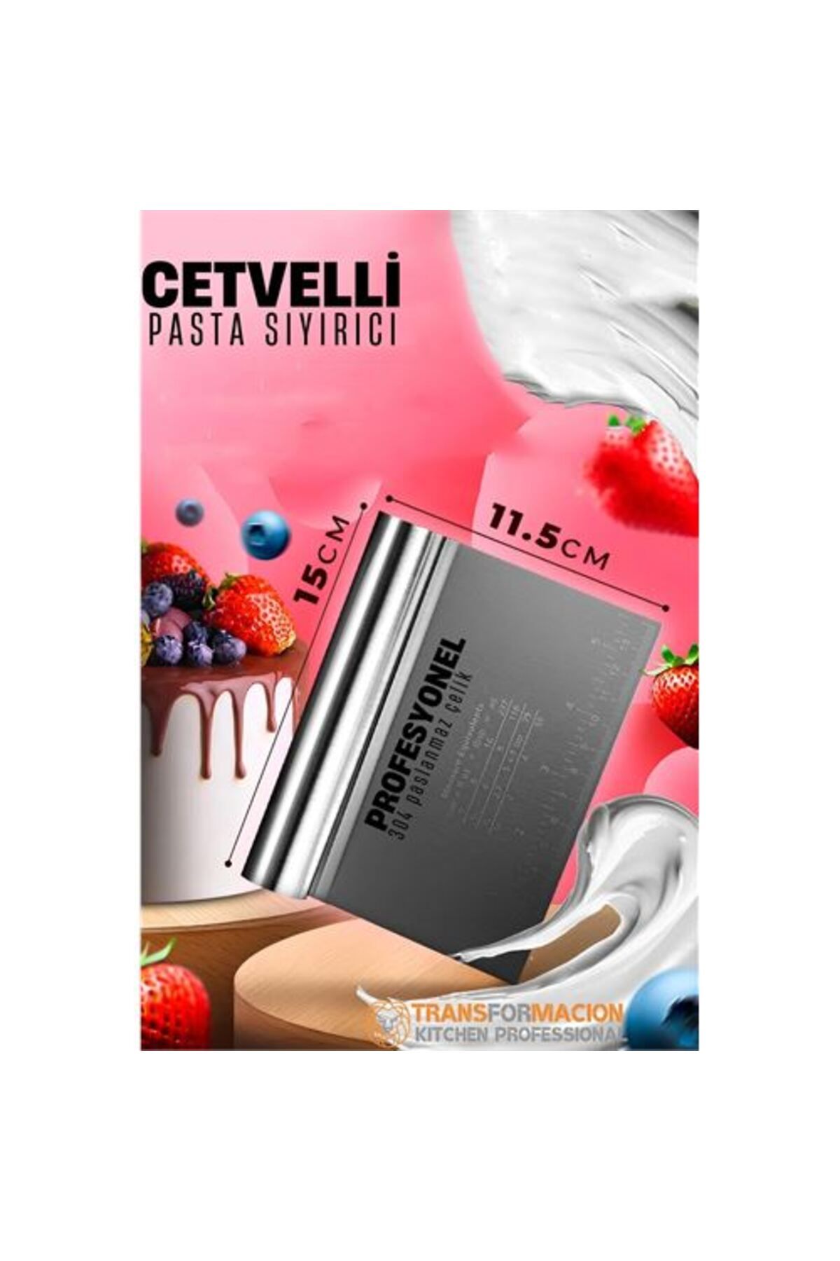 Findit Modacar Pasta Spatulası - Profesyonel Hamur Sıyırıcı - Ölçü Cetvelli Pasta Hamur Spatulası